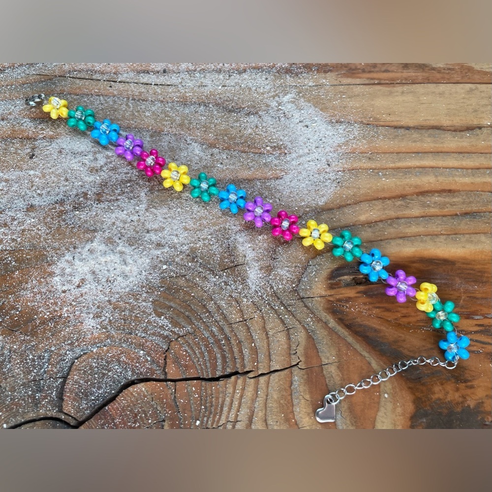 Colorful Flower beaded anklet 9”​